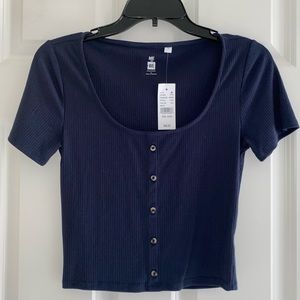 Navy Blue Buttoned Up Crop Top